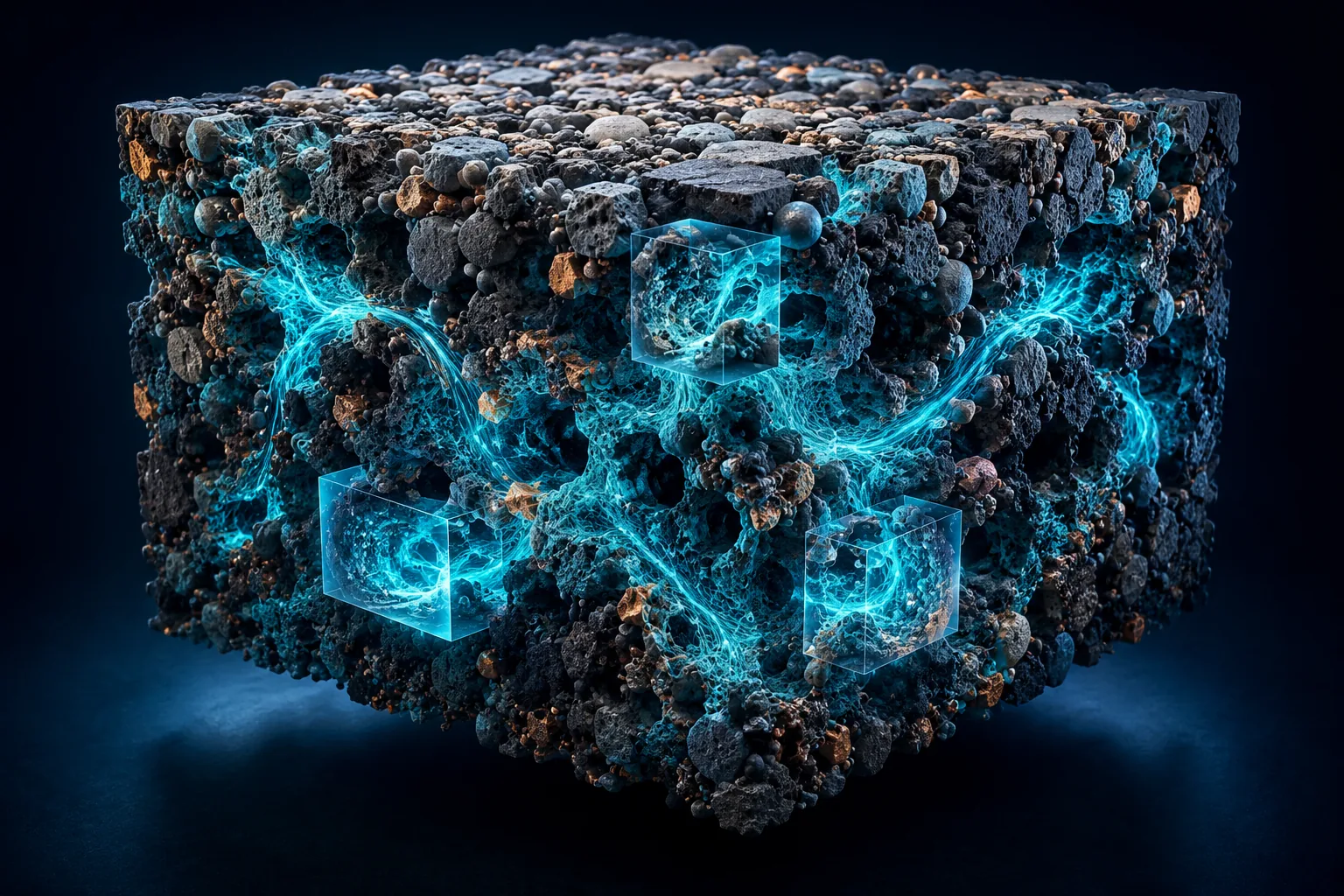 Conceptual porous battery-electrode volume with physics-aware field information
