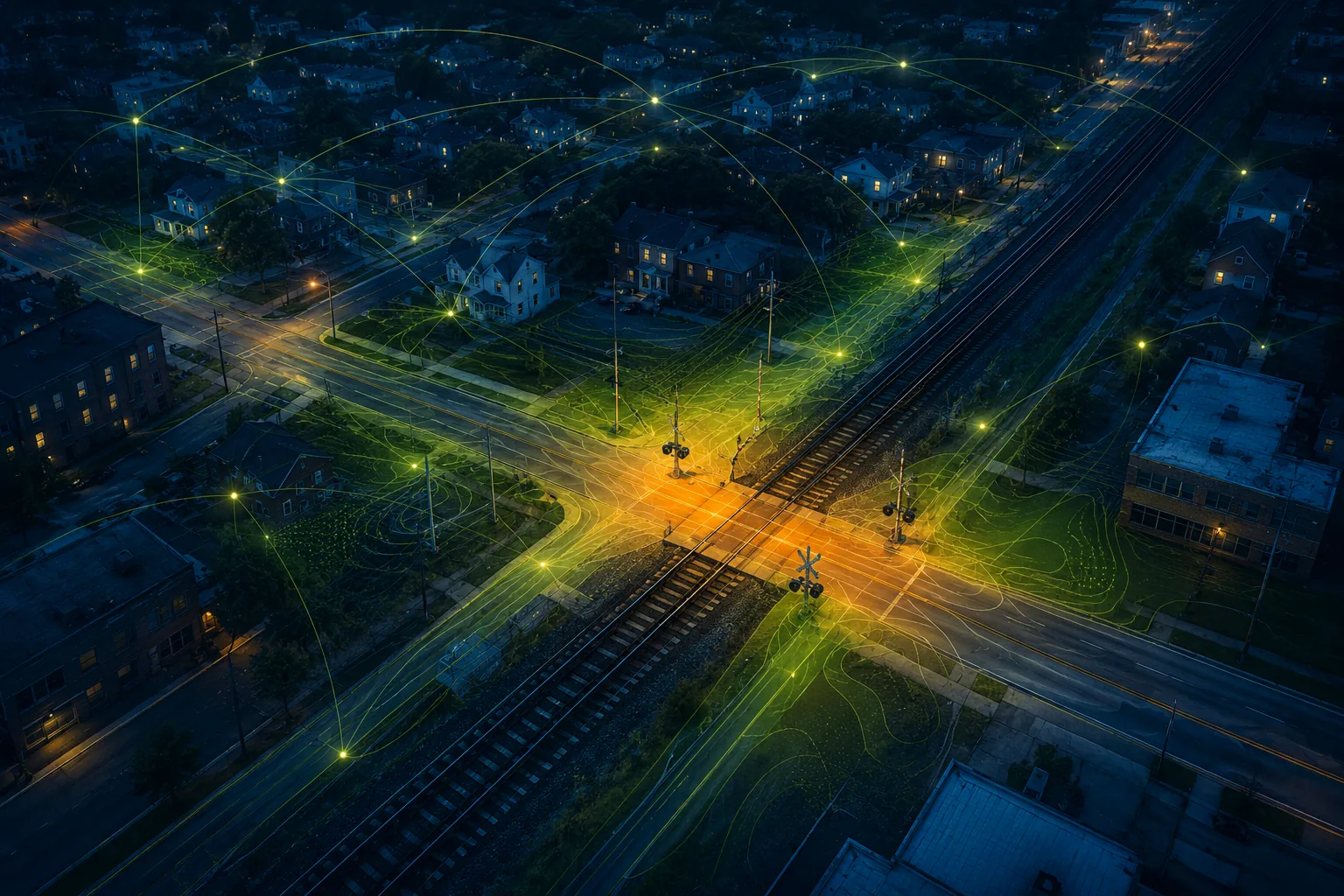 Conceptual geosocial risk landscape surrounding an urban railroad grade crossing